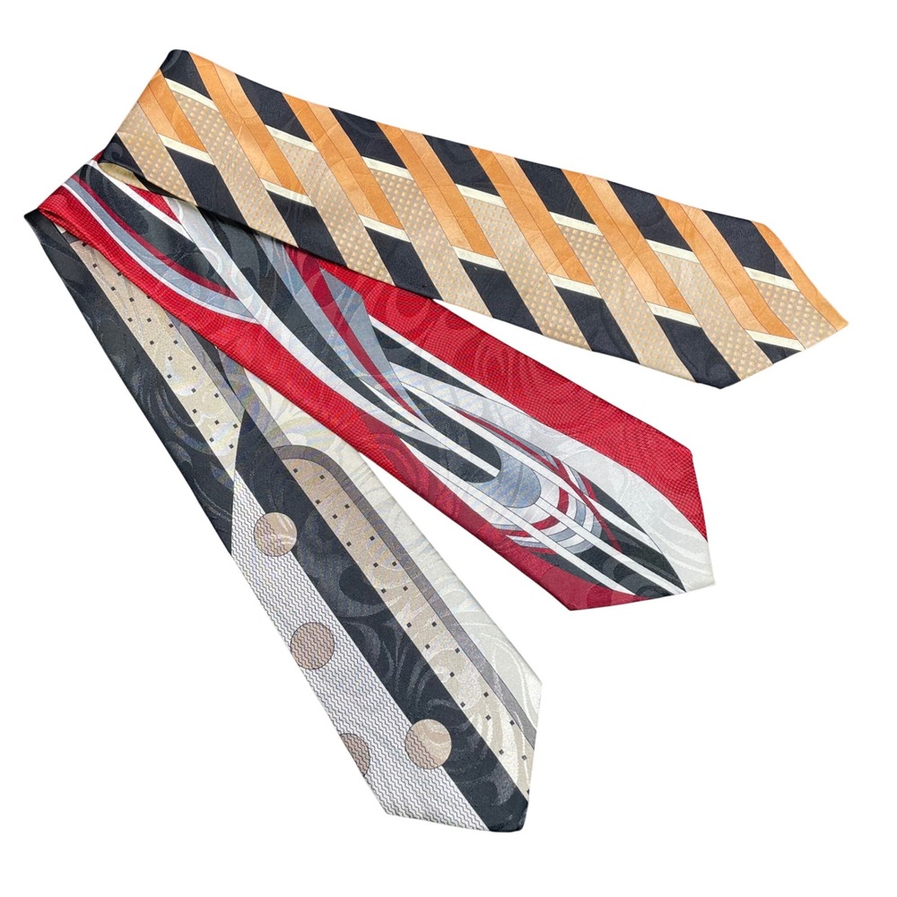 Vintage Gianno Mens Lot of 3 Necktie Multi Color Geometric Abstract Silk Poly